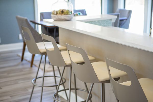 Closeup of the barstools at the clubhouse kitchen counter